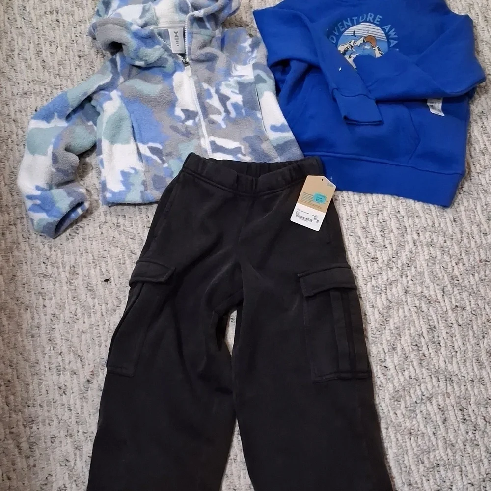 Blue Adventure Graphic Hoodie,  Camouflage Zip-Up and  Pants Bundle